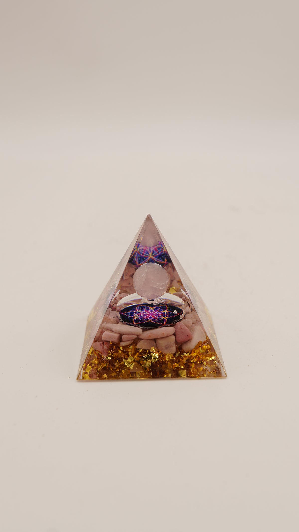 Pembe Quartz Taşlı Sarı Altın Tozlu Orgonit – 6 cm