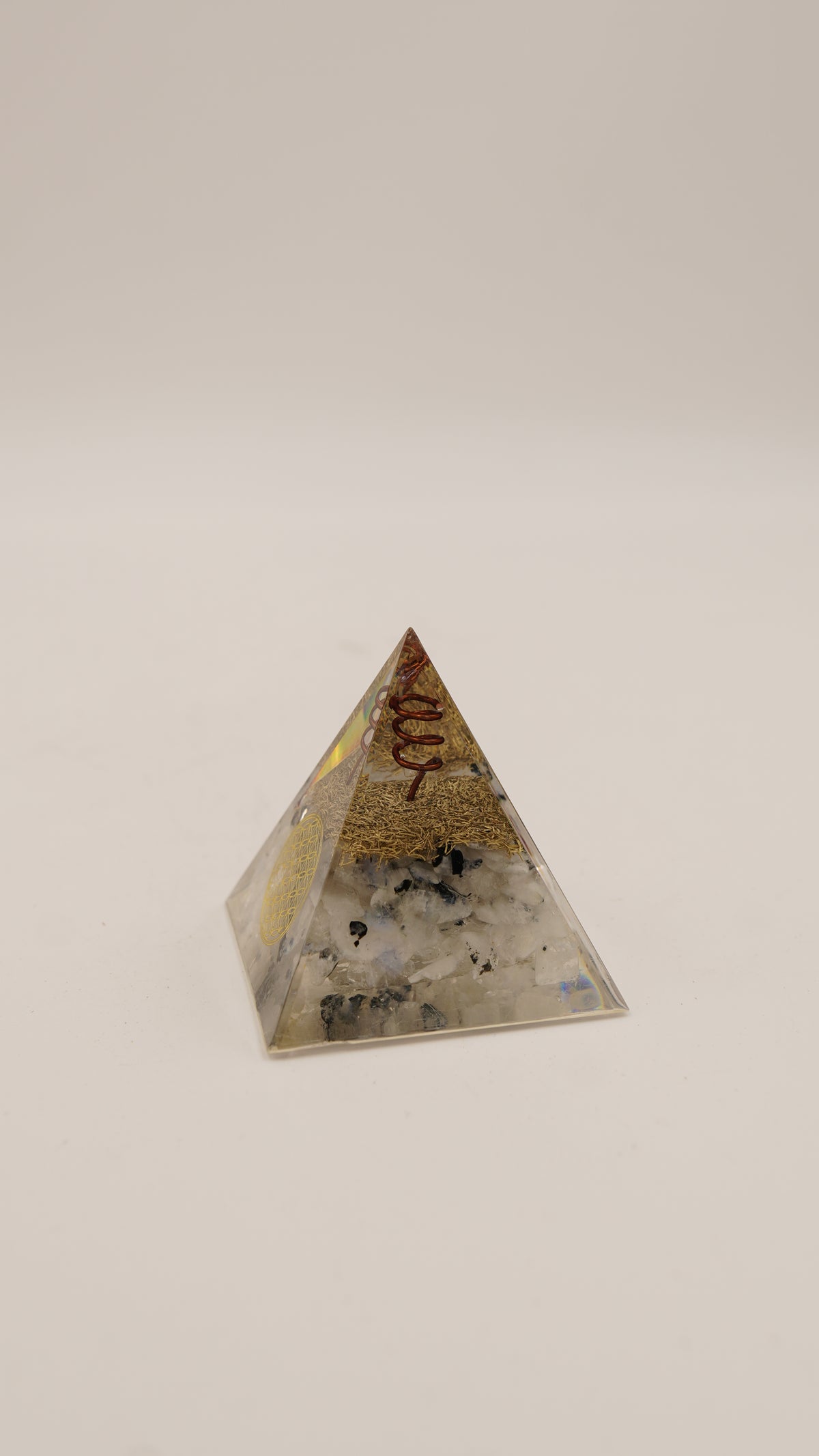 Ay Taşı & Bakır Spiralli Yaşam Çiçeği Detaylı Orgonit