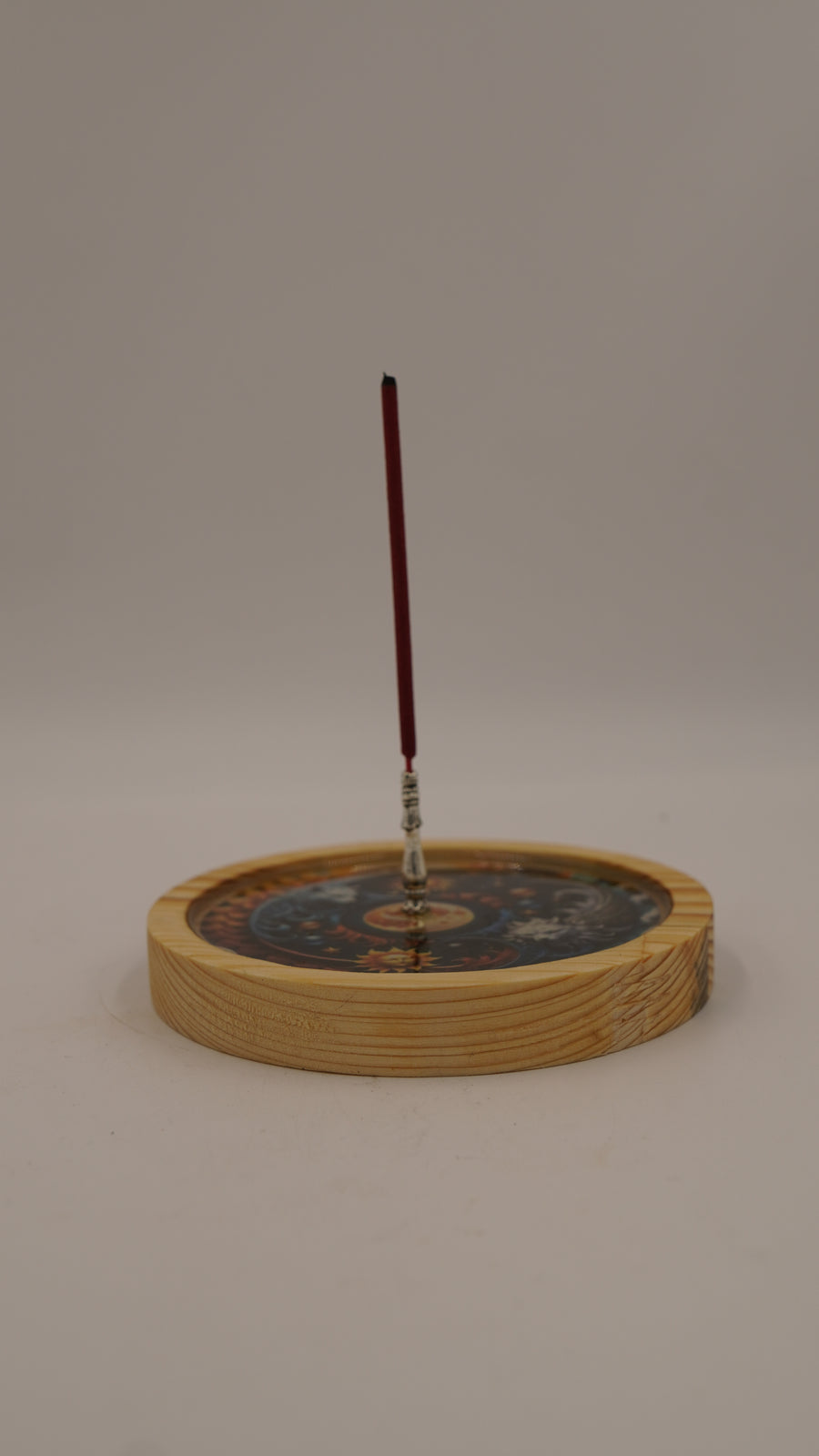 Kurt, Güneş ve Ay Figürlü Epoksi Ahşap Çubuk Tütsülük