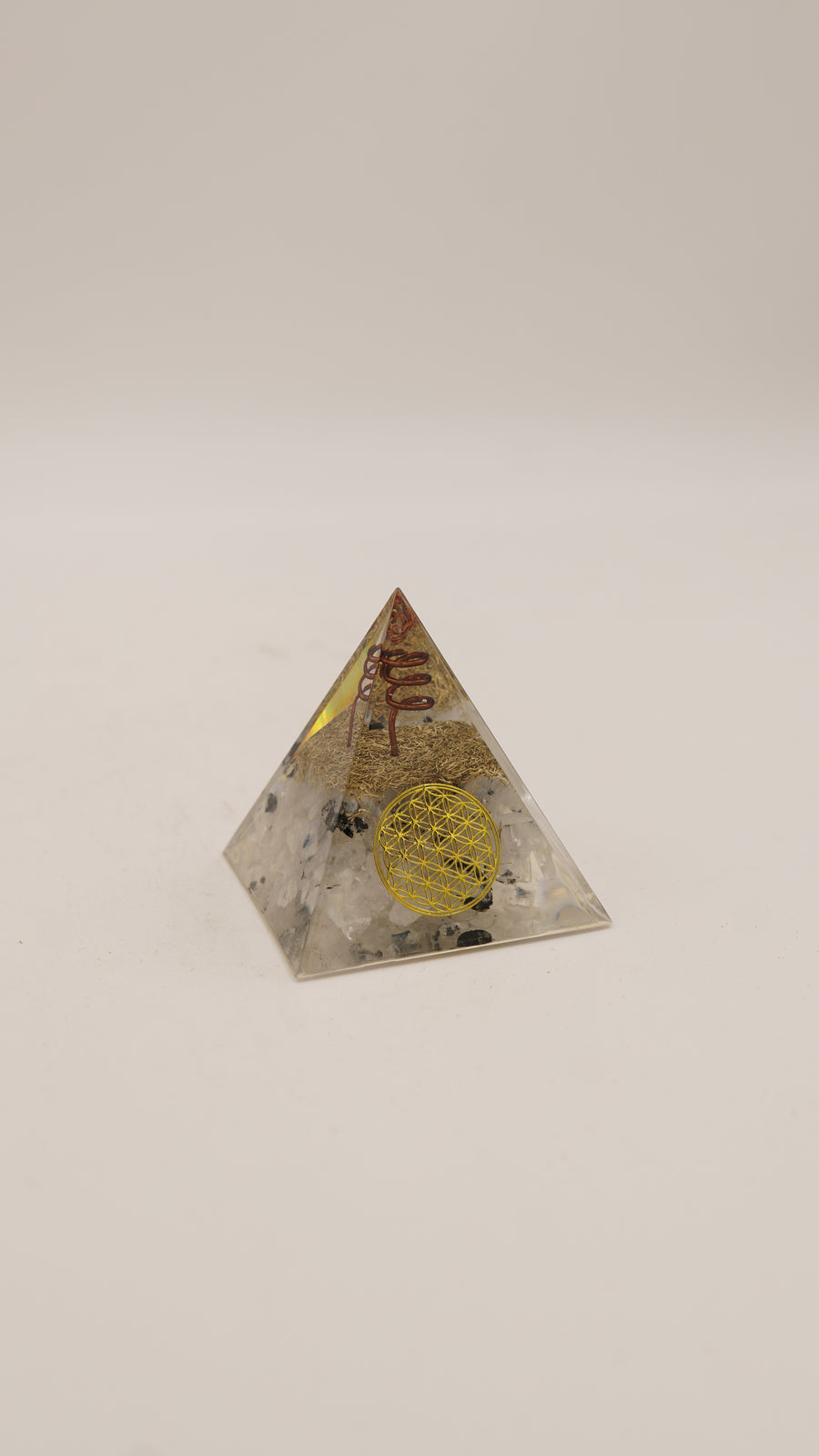 Ay Taşı & Bakır Spiralli Yaşam Çiçeği Detaylı Orgonit