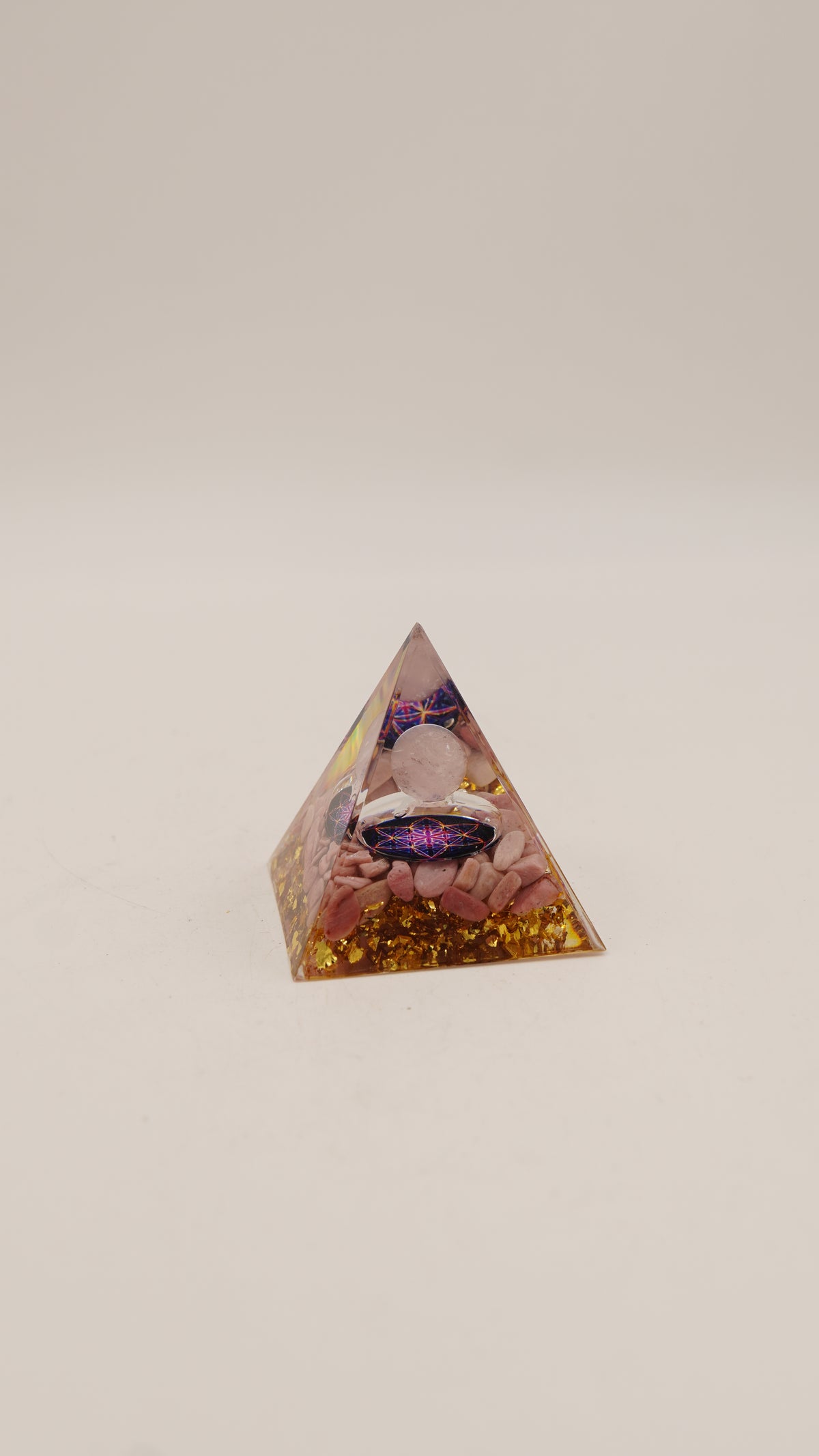 Pembe Quartz Taşlı Sarı Altın Tozlu Orgonit – 6 cm